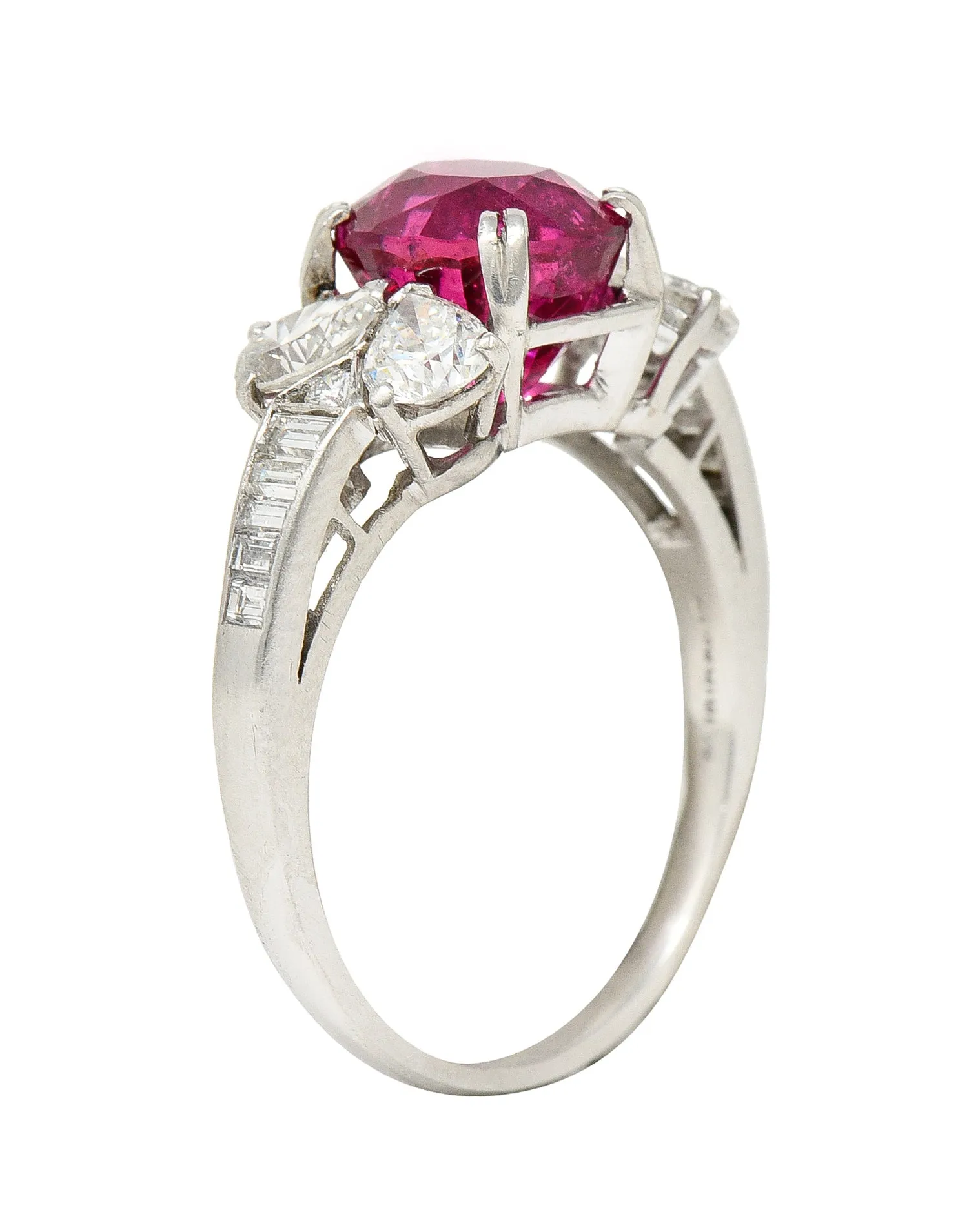 Mid-Century 4.31 CTW No Heat Burma Spinel Diamond Platinum Vintage Ring GIA