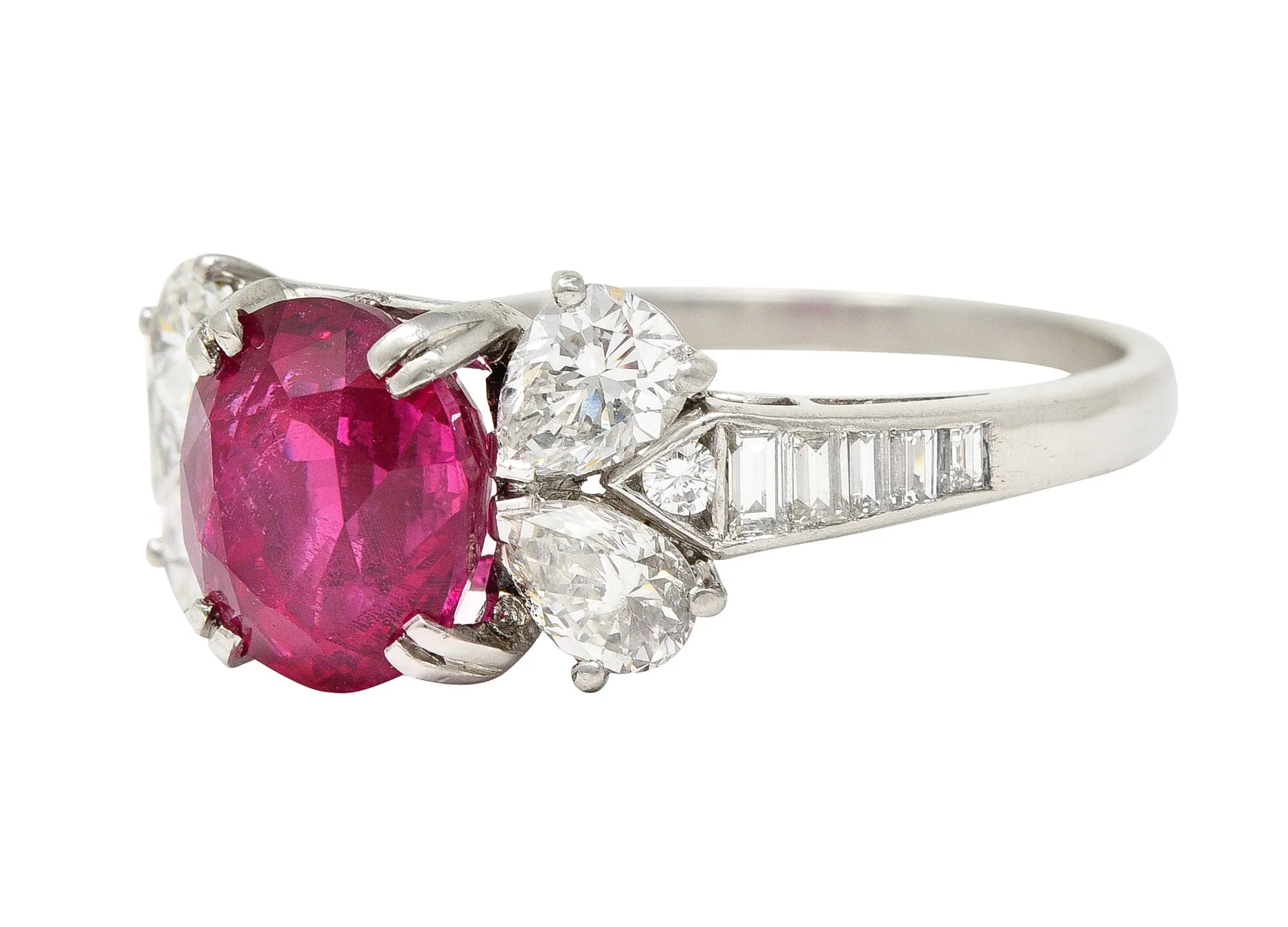 Mid-Century 4.31 CTW No Heat Burma Spinel Diamond Platinum Vintage Ring GIA