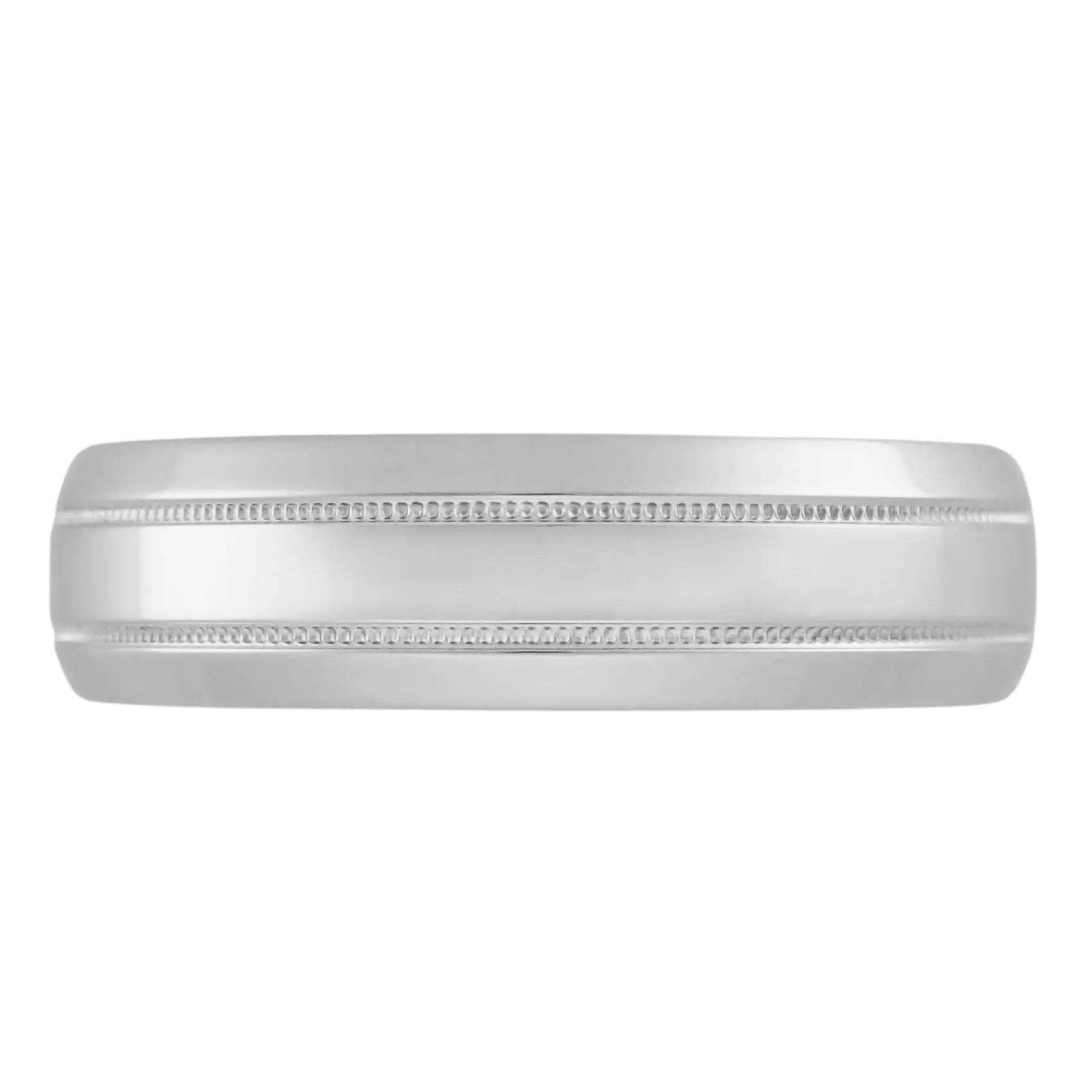 Mid Century Modern Men's Double Milgrain Center Wedding Band in White Gold - 6mm Wide - 10K, 14K or 18K