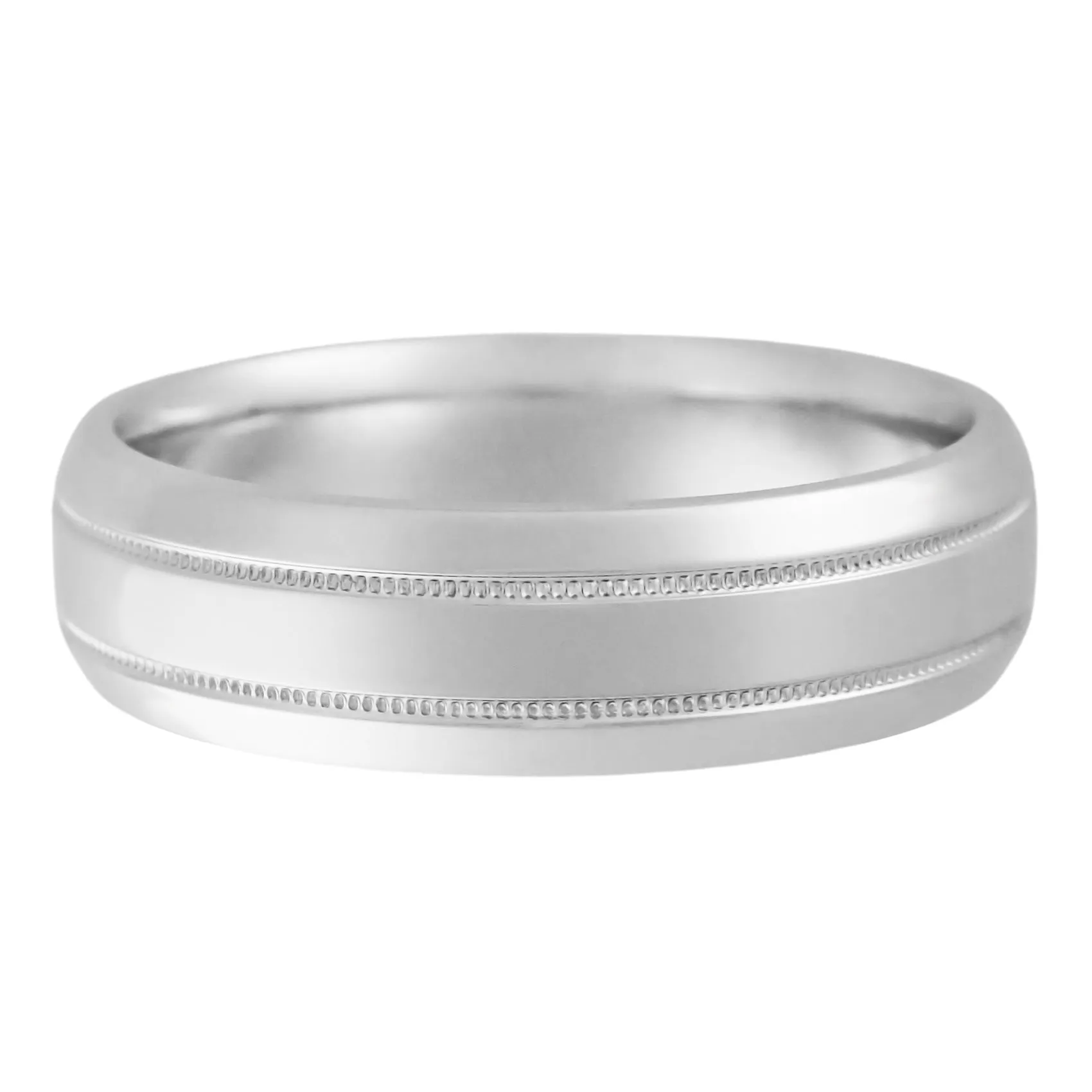 Mid Century Modern Men's Double Milgrain Center Wedding Band in White Gold - 6mm Wide - 10K, 14K or 18K