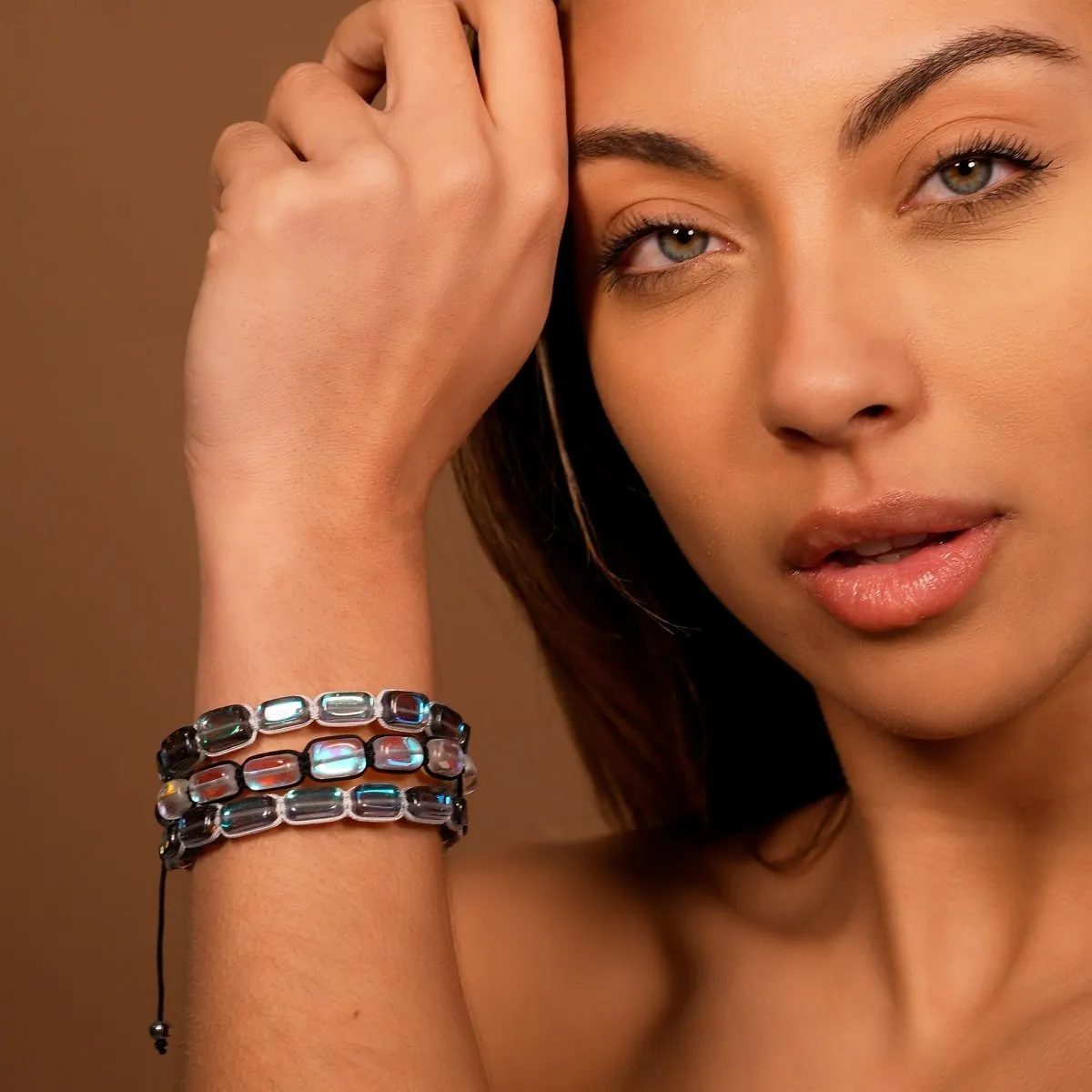 Milky Way | Silver | Galaxy Glass Pebble Macrame Bracelet