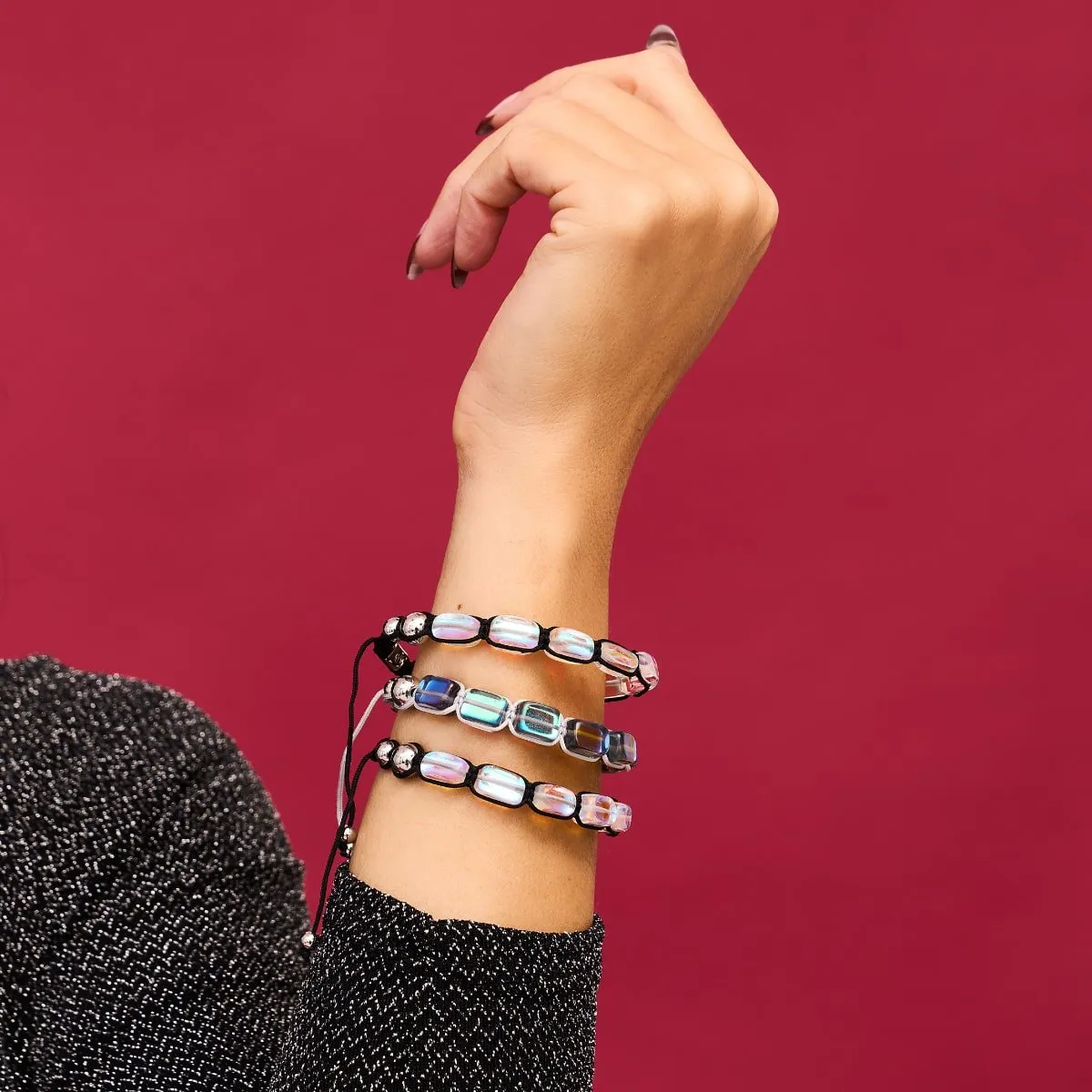 Milky Way | Silver | Galaxy Glass Pebble Macrame Bracelet