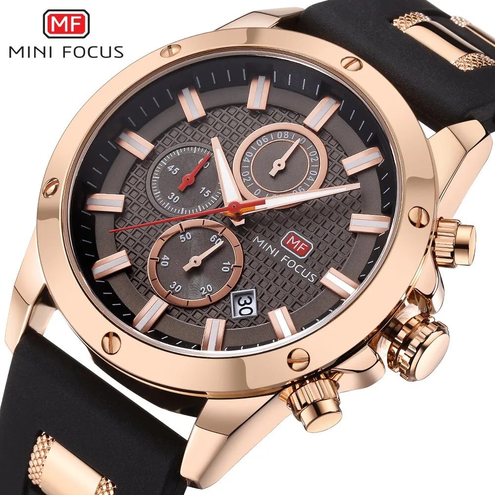 MINI FOCUS Quartz Male Sports Watches Silicone Band Watches Racing Men Students Chronograph Watch Men&#39;s Glow Hands Clock MF0089