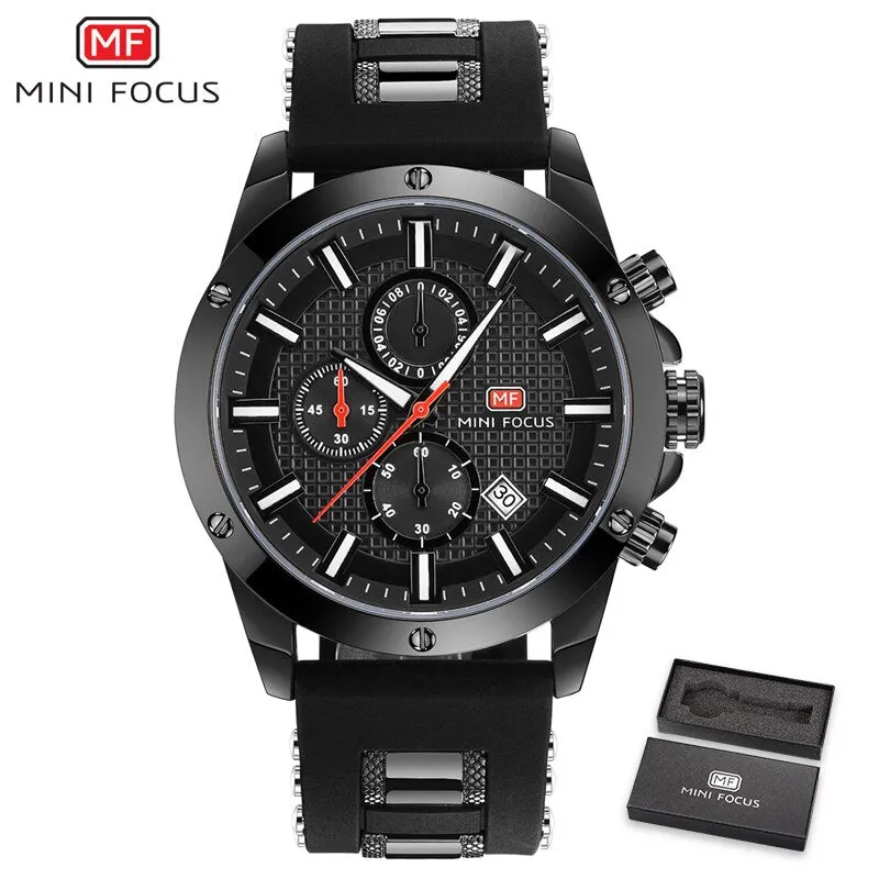 MINI FOCUS Quartz Male Sports Watches Silicone Band Watches Racing Men Students Chronograph Watch Men&#39;s Glow Hands Clock MF0089