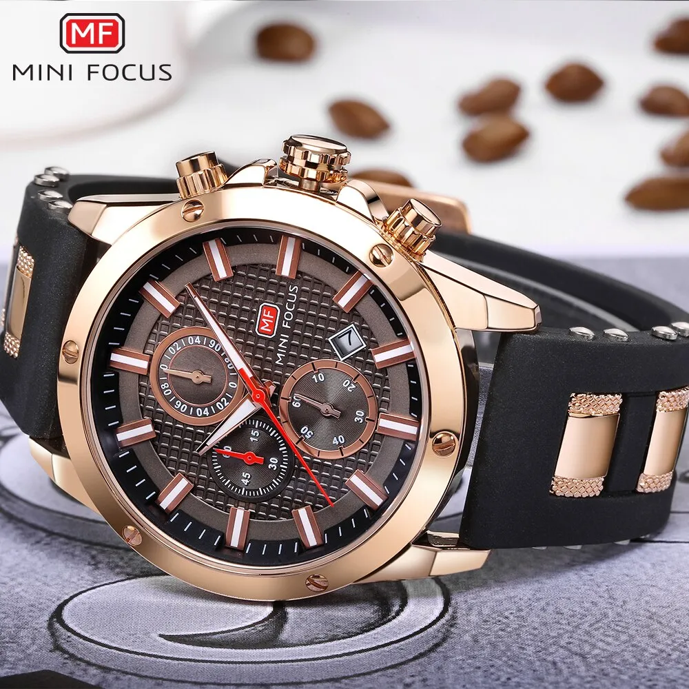 MINI FOCUS Quartz Male Sports Watches Silicone Band Watches Racing Men Students Chronograph Watch Men&#39;s Glow Hands Clock MF0089