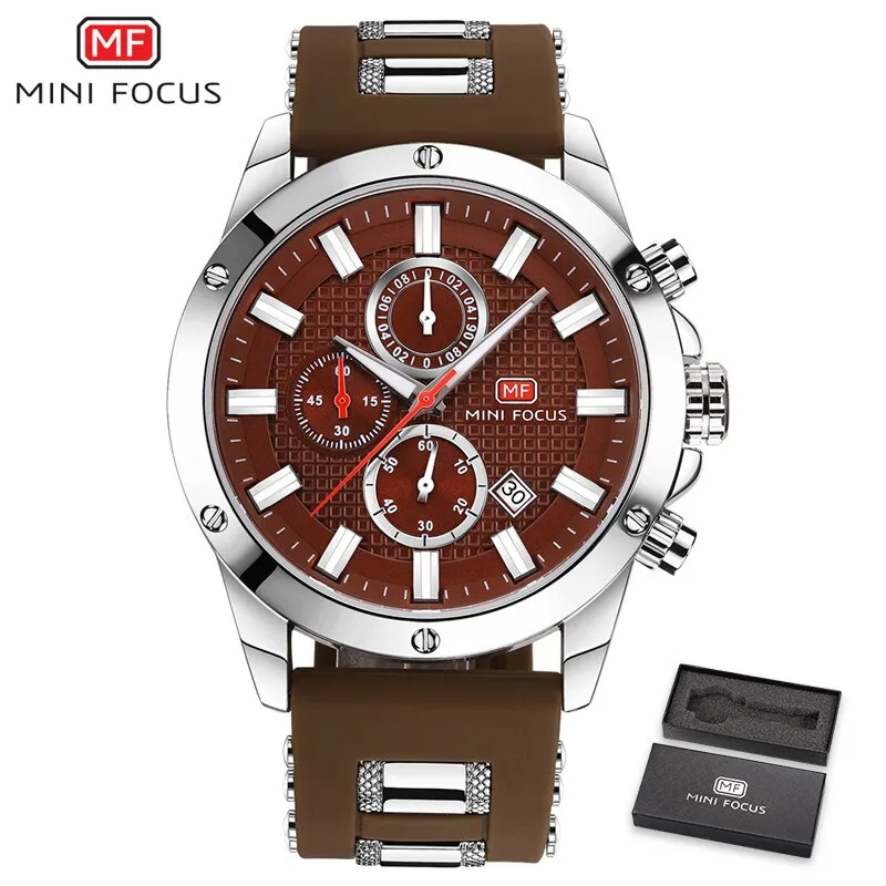 MINI FOCUS Quartz Male Sports Watches Silicone Band Watches Racing Men Students Chronograph Watch Men&#39;s Glow Hands Clock MF0089