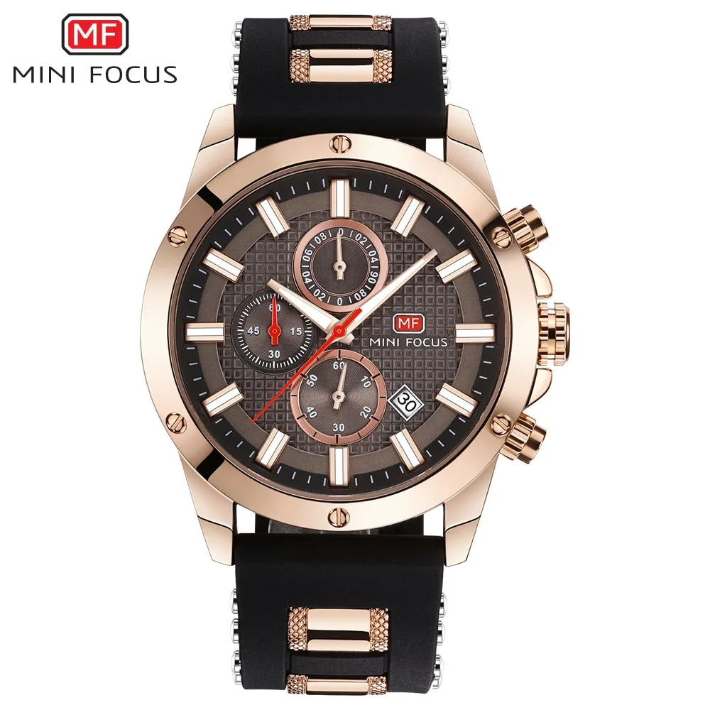 MINI FOCUS Quartz Male Sports Watches Silicone Band Watches Racing Men Students Chronograph Watch Men&#39;s Glow Hands Clock MF0089