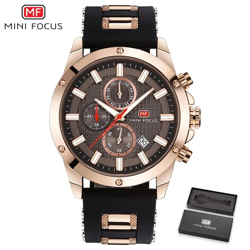 MINI FOCUS Quartz Male Sports Watches Silicone Band Watches Racing Men Students Chronograph Watch Men&#39;s Glow Hands Clock MF0089