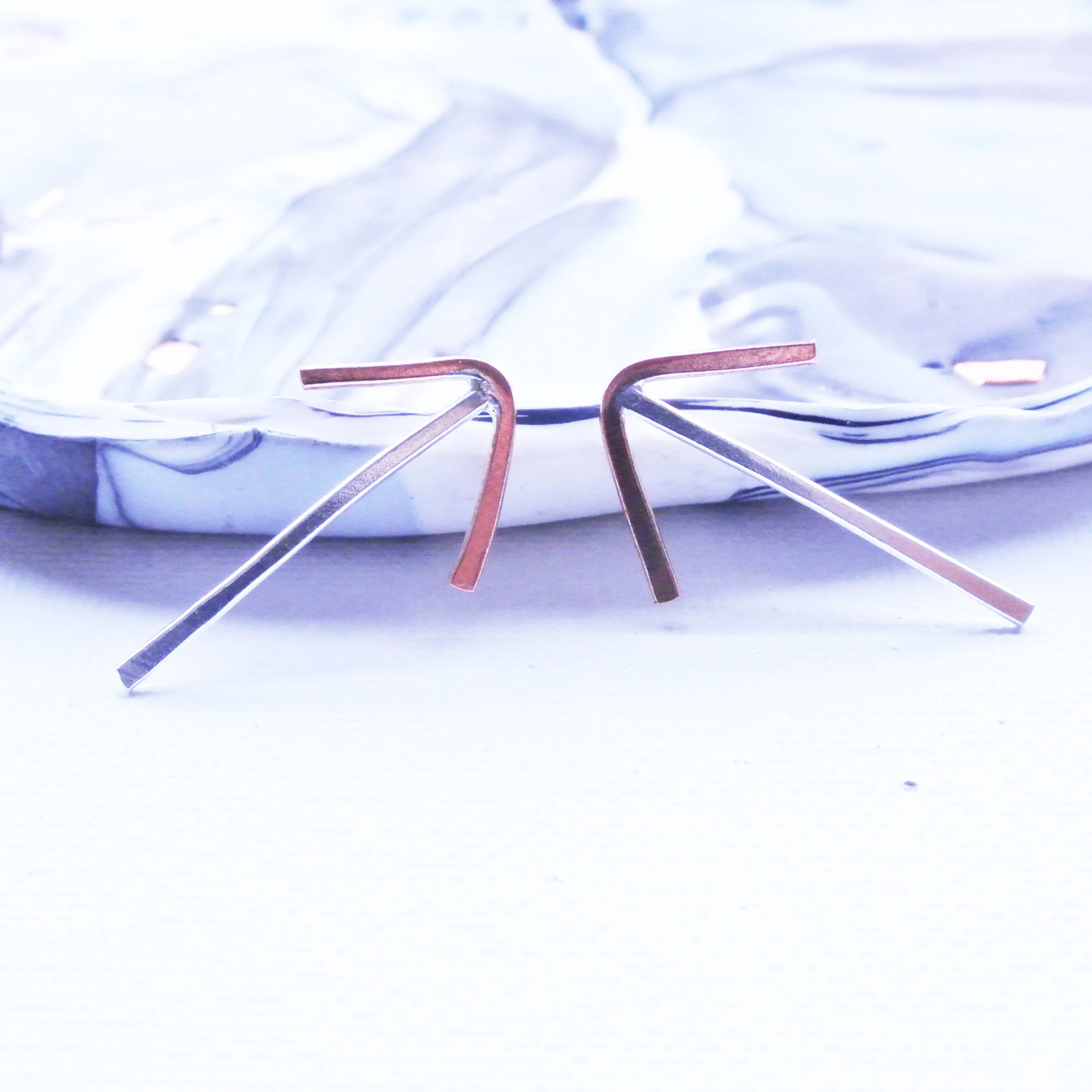 Mixed Metal Arrow Stud Earrings - Copper and Argentium Silver