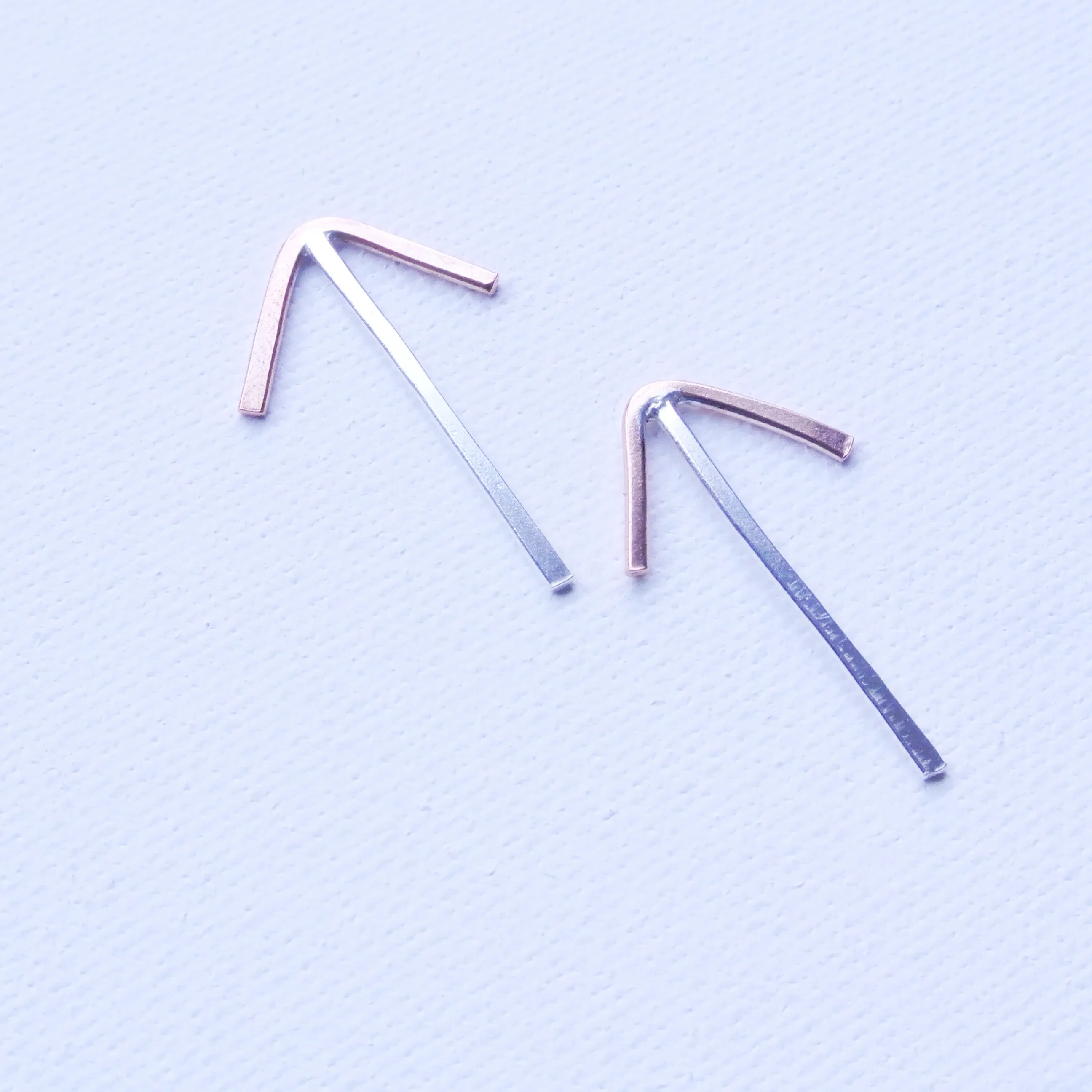Mixed Metal Arrow Stud Earrings - Copper and Argentium Silver