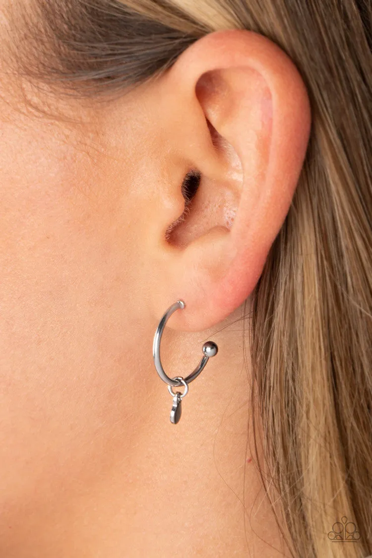 Modern Model - Silver - Disc Charm Paparazzi Tiny Hoop Earrings