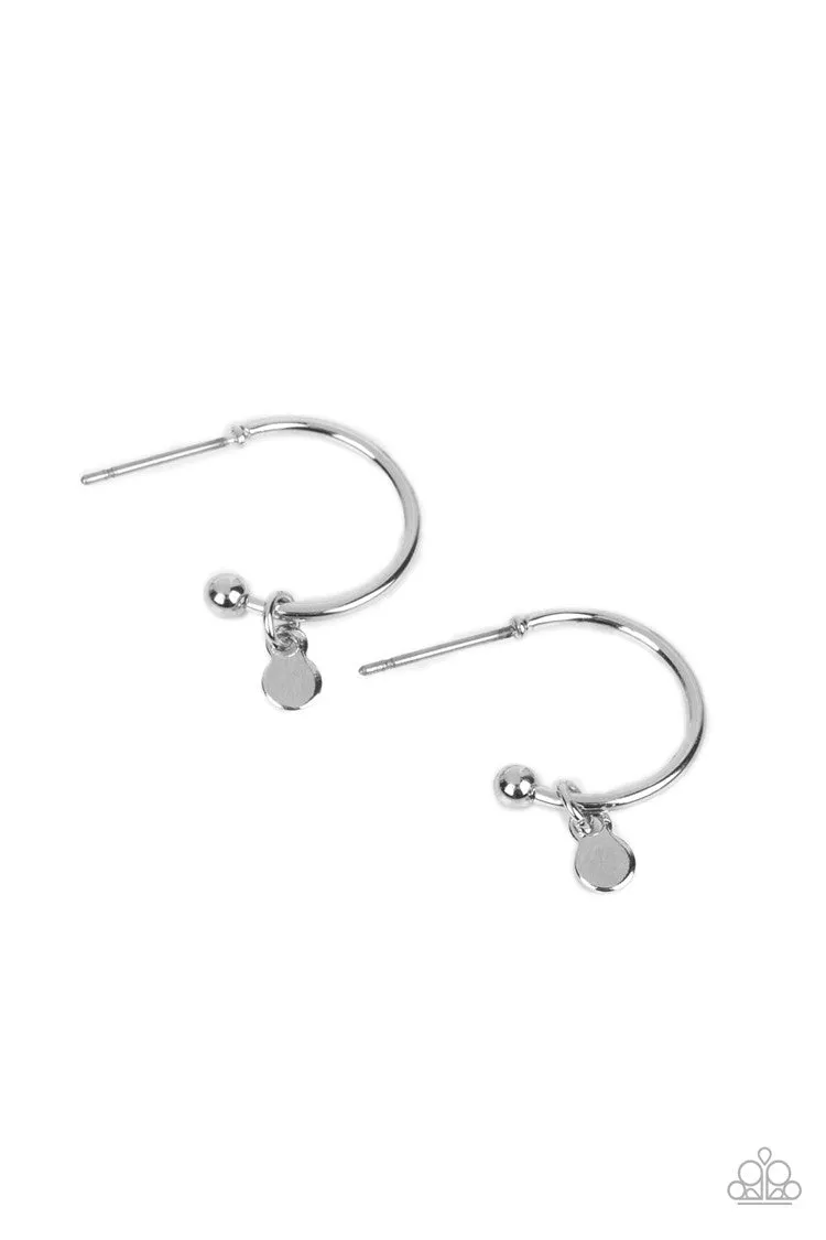 Modern Model - Silver - Disc Charm Paparazzi Tiny Hoop Earrings