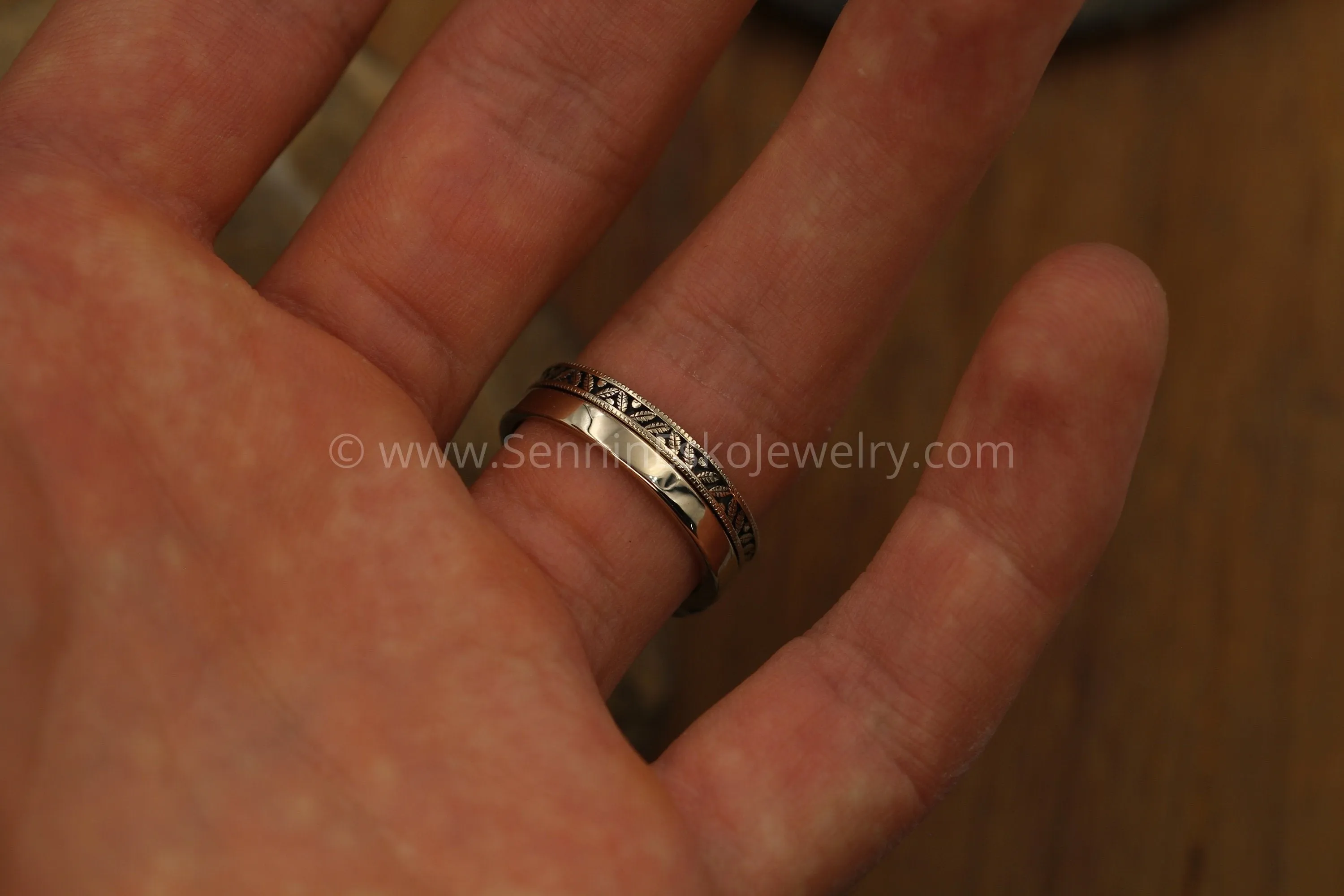 Moissanite White Gold Hand Made Leaf Engraved Vintage Engagement Ring Set - Marquise