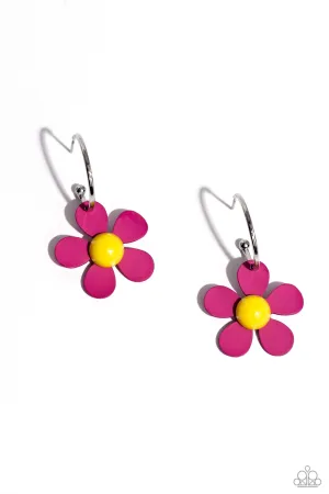 More FLOWER To You! - Pink - Yellow Center Paparazzi Drop Hoop Earrings