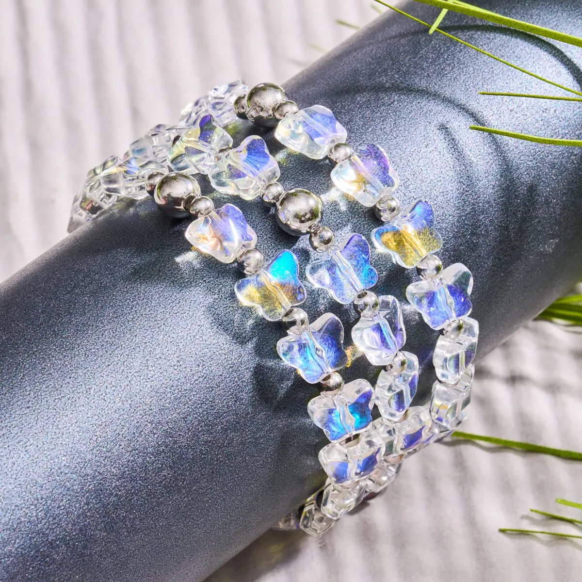 Morning Dew | Silver | Rainbow White Butterfly Bracelet