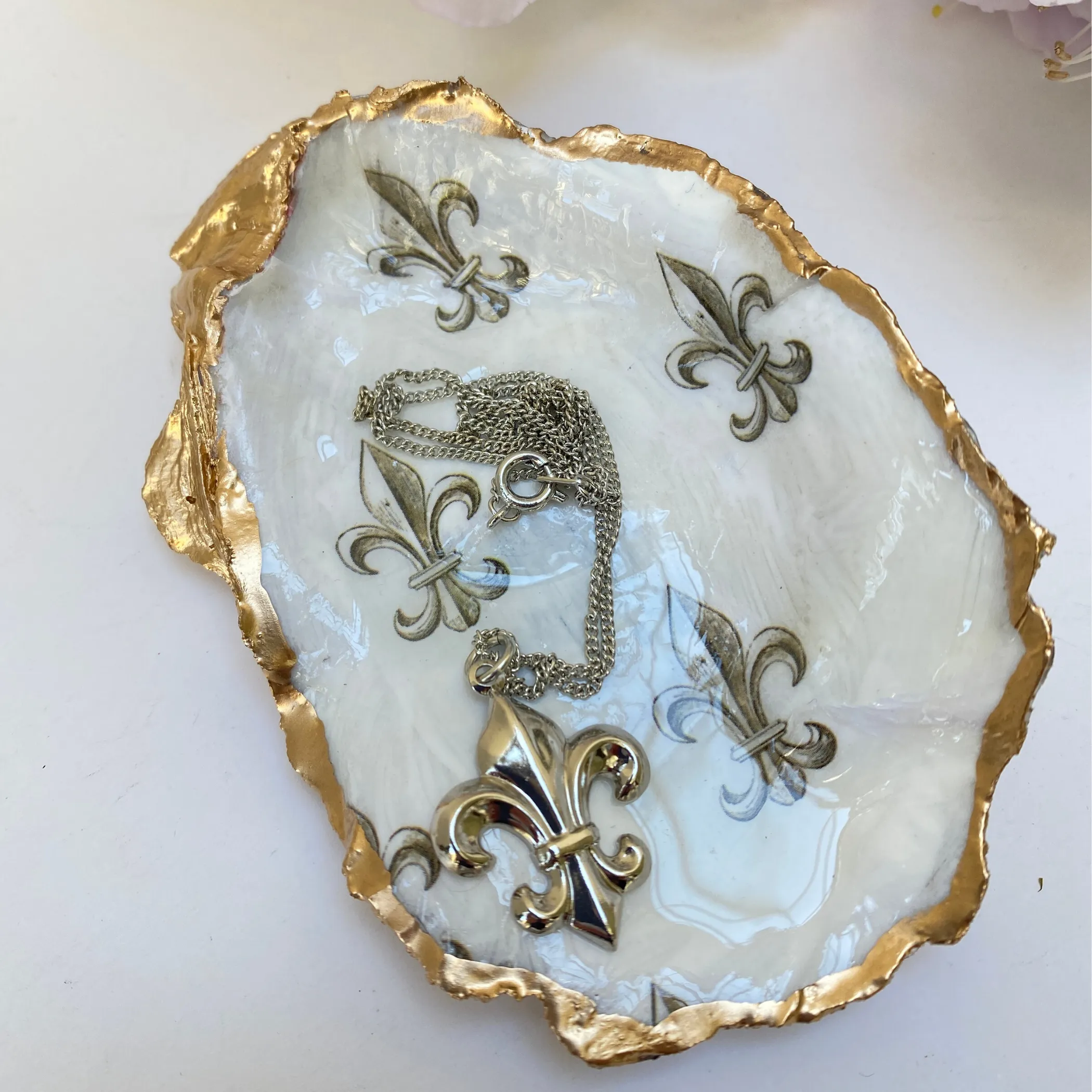 Mother's Day Gift, Fleur de Lis Shell Jewelry Dish