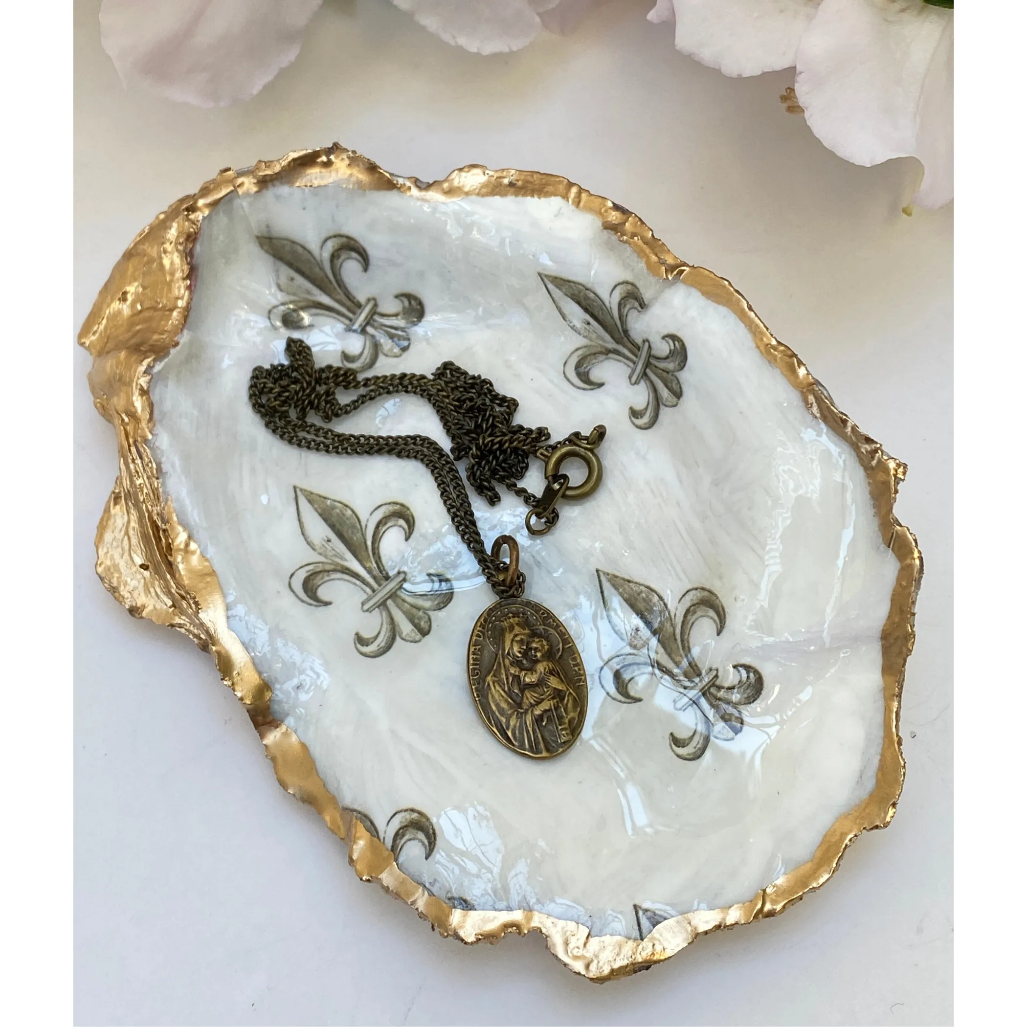 Mother's Day Gift, Fleur de Lis Shell Jewelry Dish