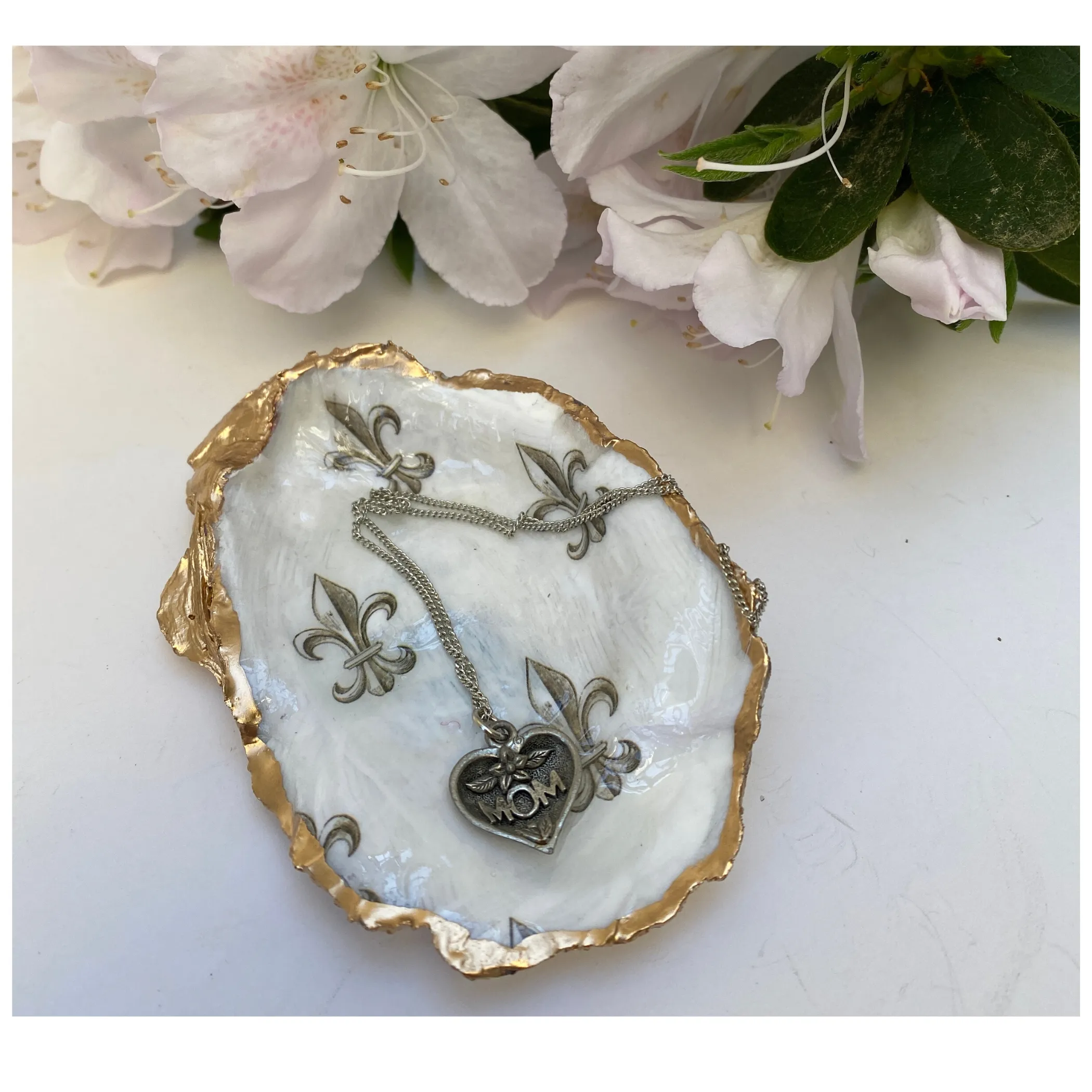 Mother's Day Gift, Fleur de Lis Shell Jewelry Dish