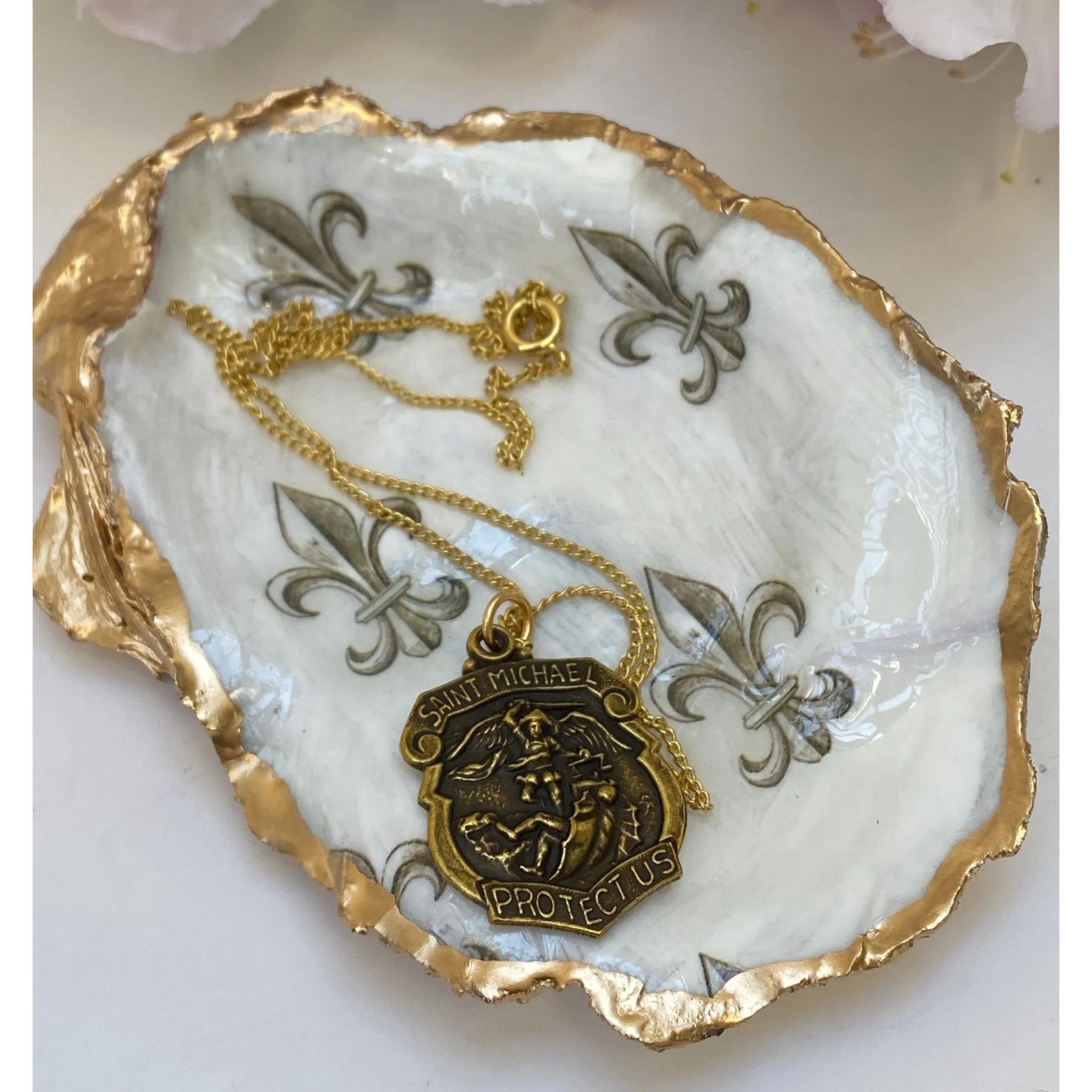 Mother's Day Gift, Fleur de Lis Shell Jewelry Dish