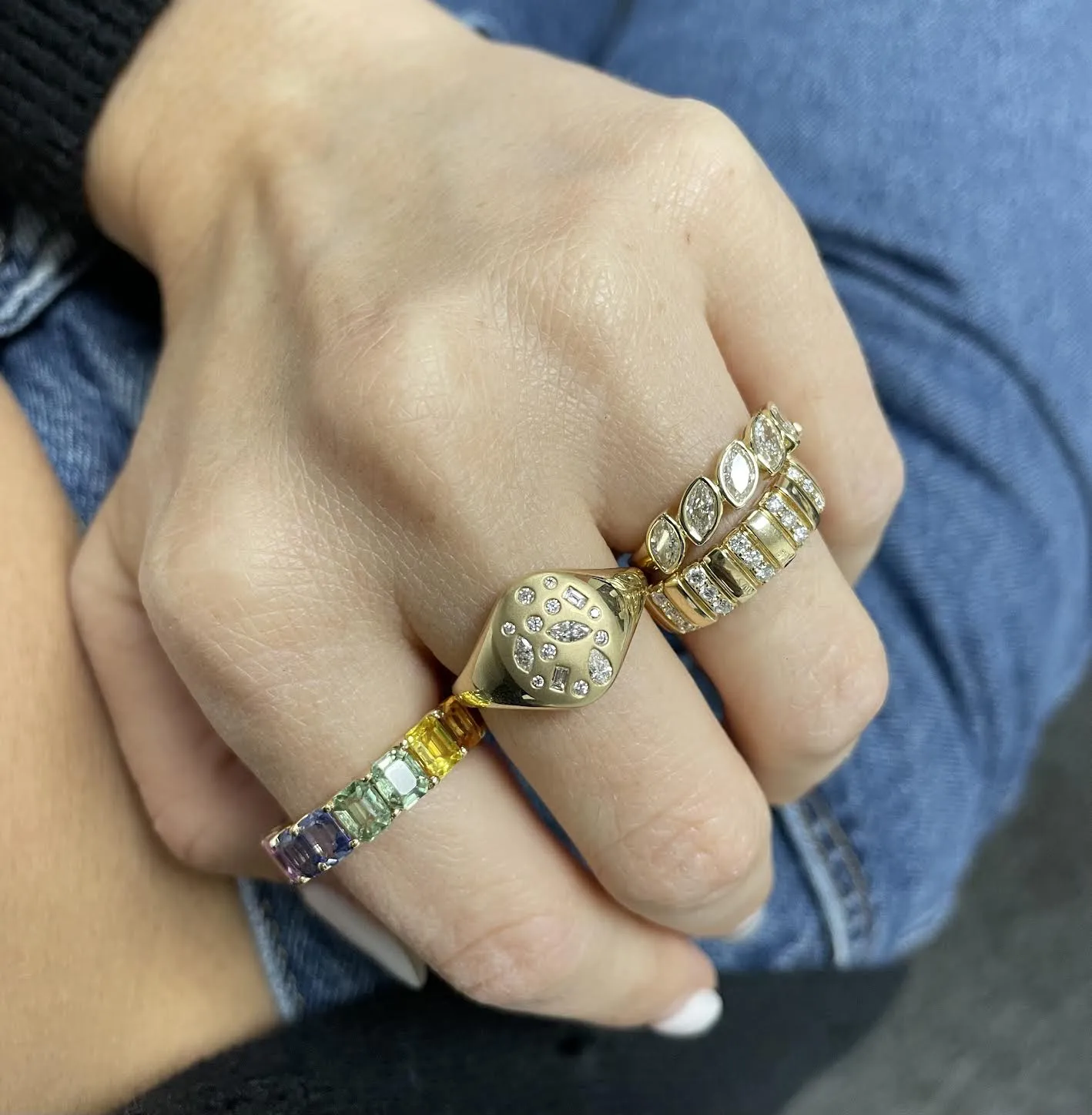 Multi Shape Brushed Signet Ring