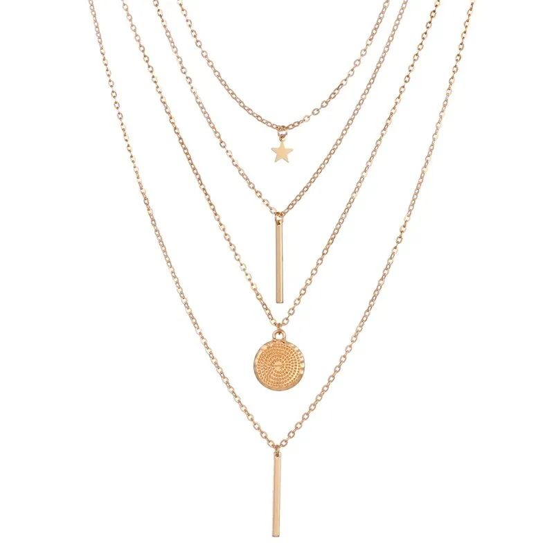 Multilayer Necklaces 18 Different Styles Choose Gold Or Silver Three Four Or Five Tiered Moon Stars Cross   Minimalist Gold Bar Cowrie Shells Coin Wishbone Palm Trees
