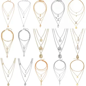 Multilayer Necklaces 18 Different Styles Choose Gold Or Silver Three Four Or Five Tiered Moon Stars Cross   Minimalist Gold Bar Cowrie Shells Coin Wishbone Palm Trees