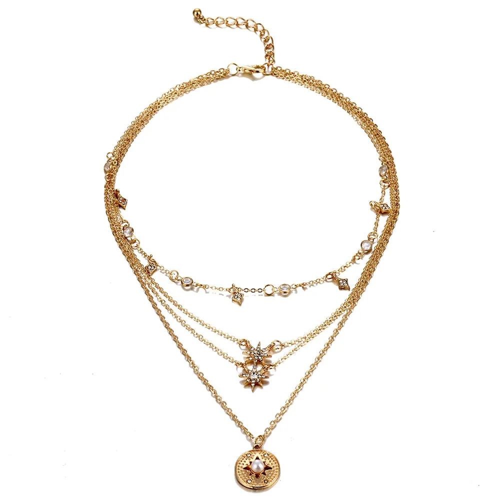 Multilayer Necklaces 18 Different Styles Choose Gold Or Silver Three Four Or Five Tiered Moon Stars Cross   Minimalist Gold Bar Cowrie Shells Coin Wishbone Palm Trees