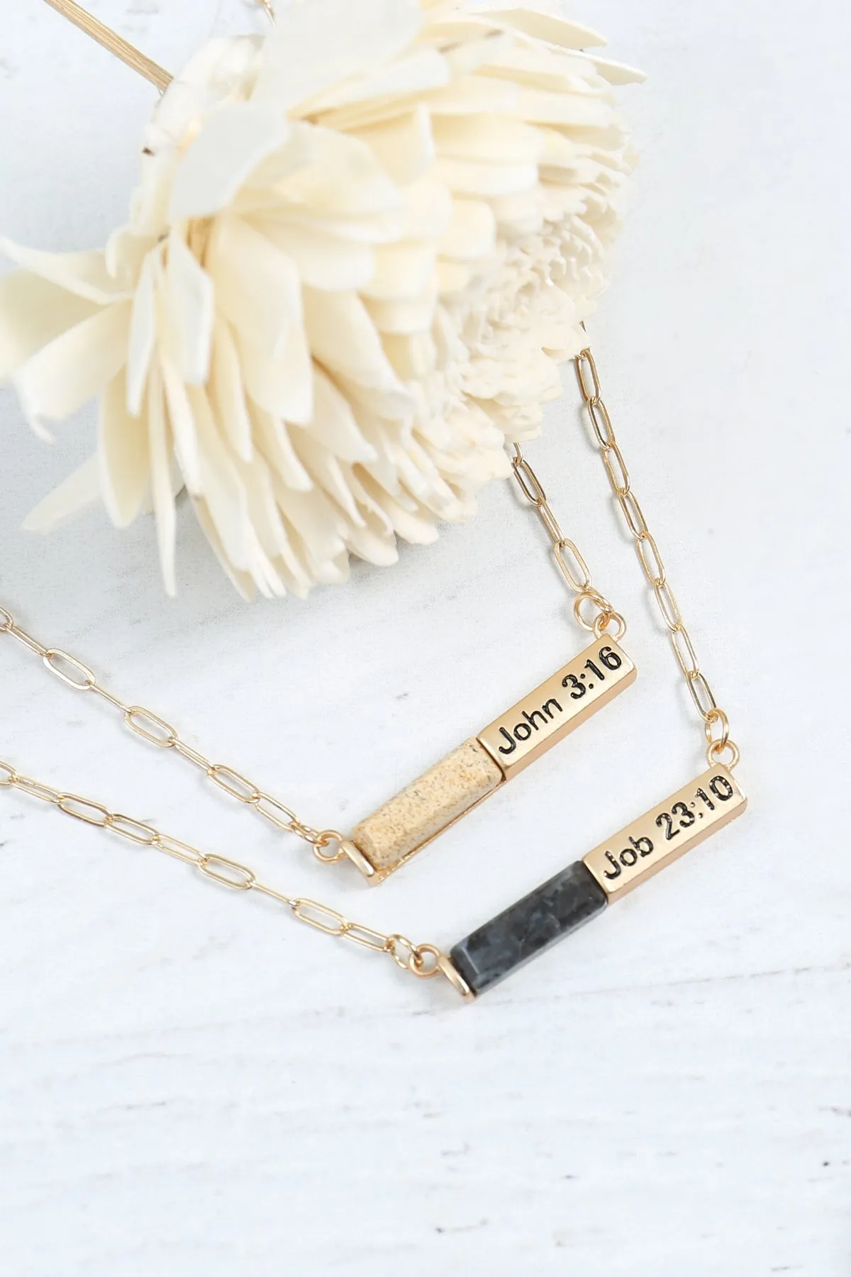 MYE1437 - "JOB 23:10" HALF NATURAL STONE HALF METAL NECKLACE