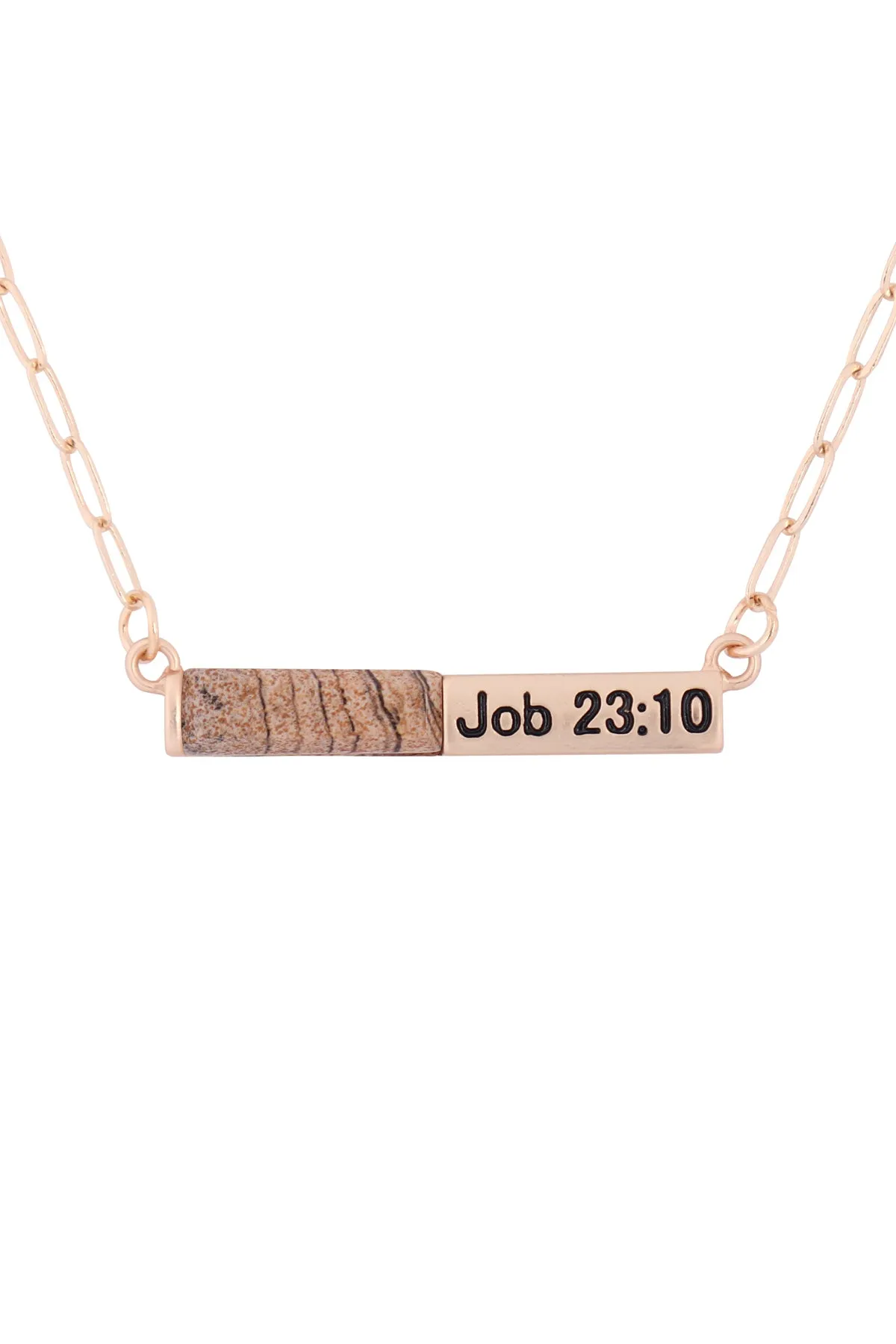 MYE1437 - "JOB 23:10" HALF NATURAL STONE HALF METAL NECKLACE