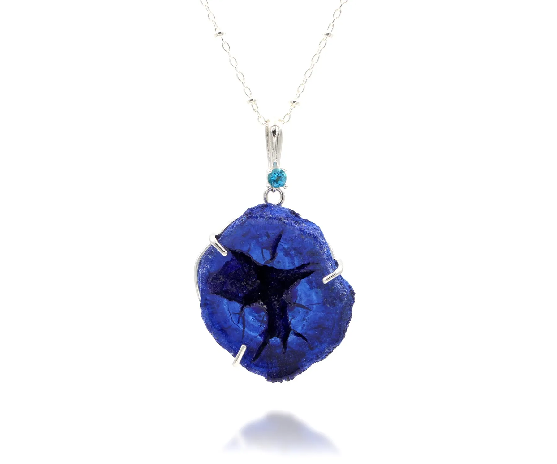 Natural Blue Azurite Geode Necklace