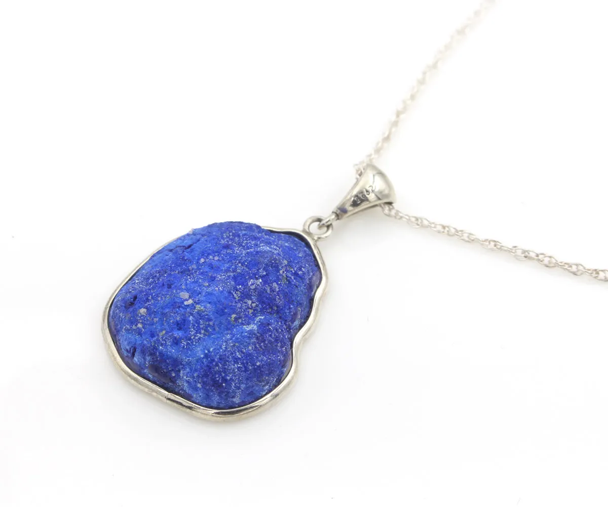 Natural Blue Azurite Geode Necklace