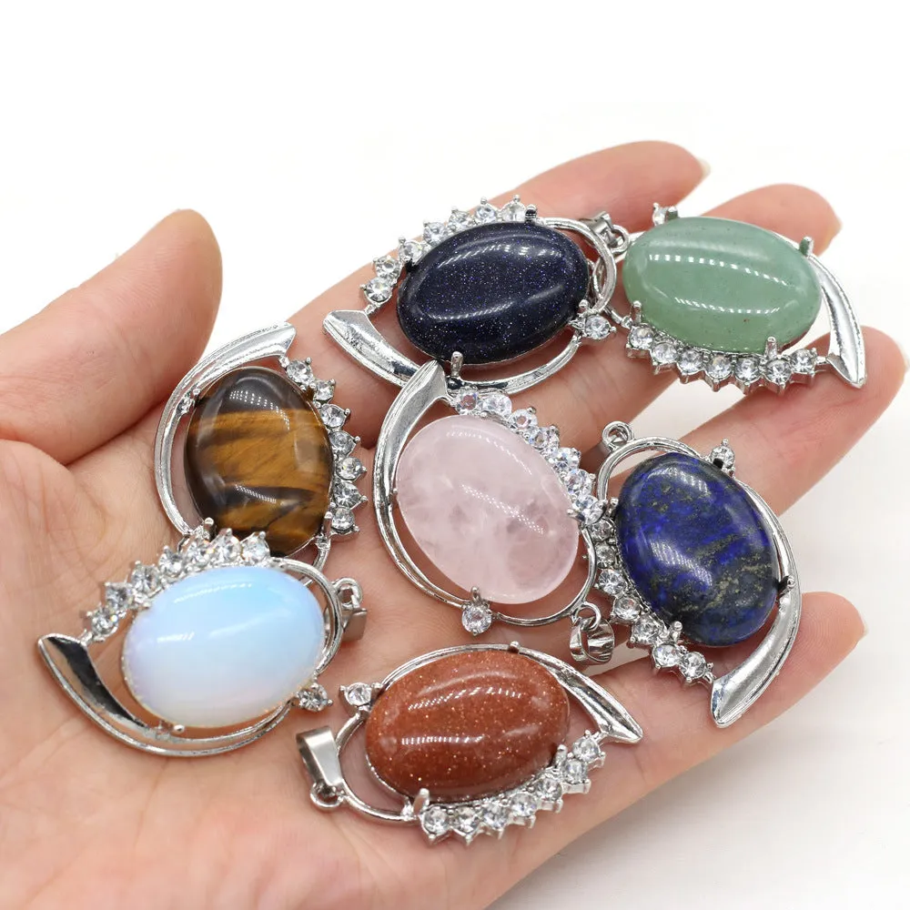 Natural Stone Pendant Oval Shape Charms for Jewelry Making DIY Necklace