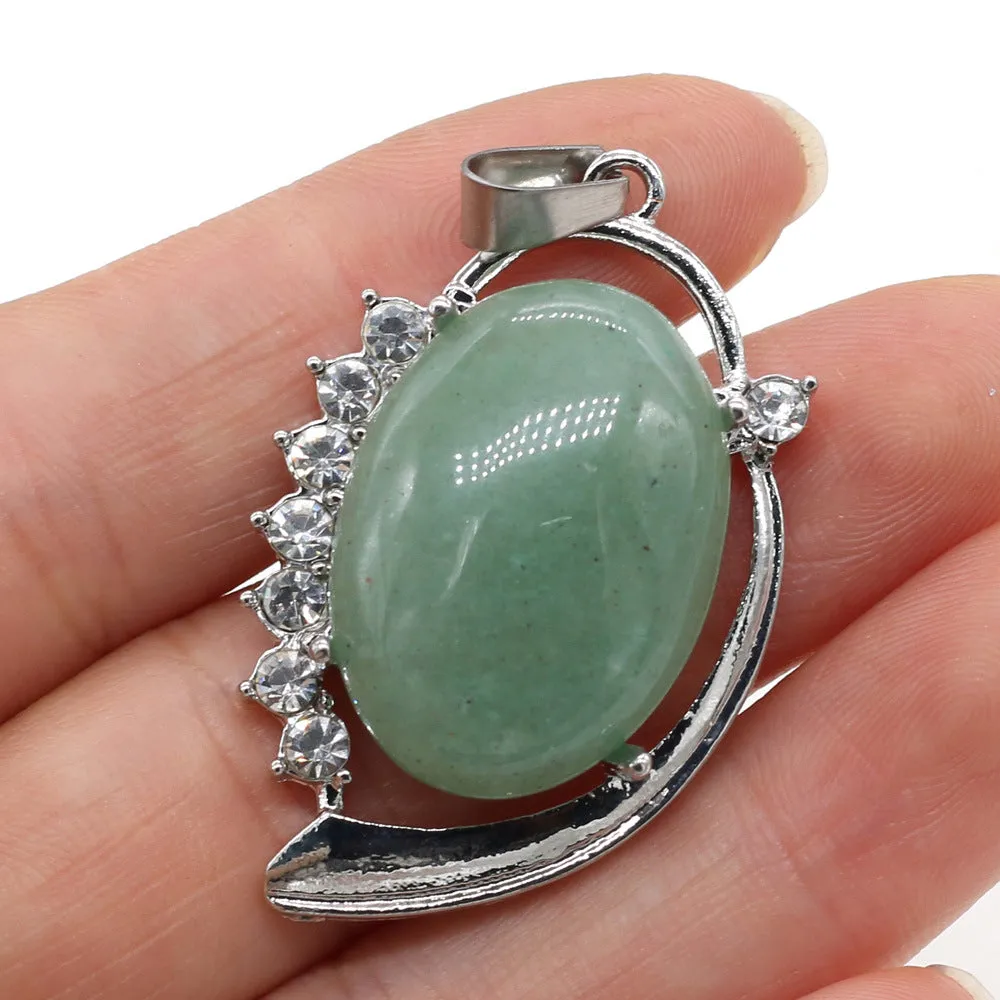 Natural Stone Pendant Oval Shape Charms for Jewelry Making DIY Necklace