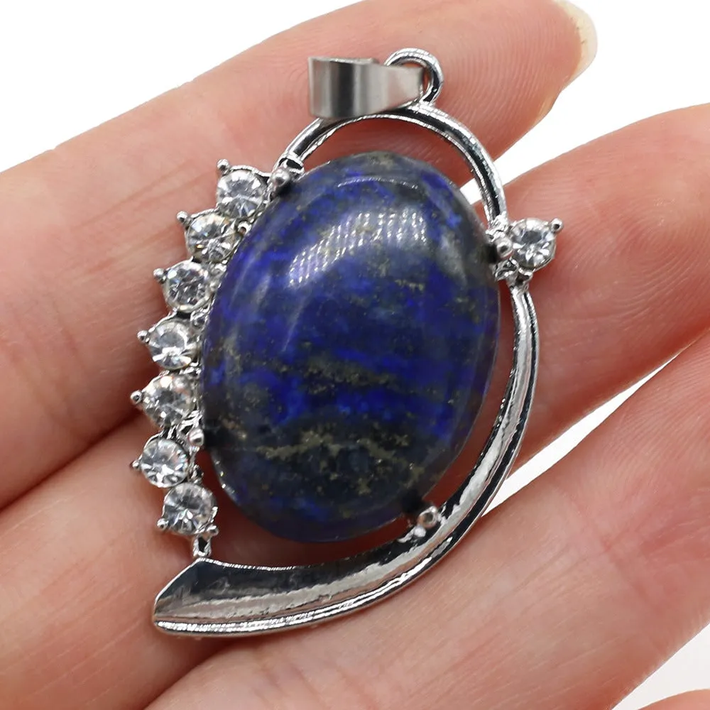 Natural Stone Pendant Oval Shape Charms for Jewelry Making DIY Necklace