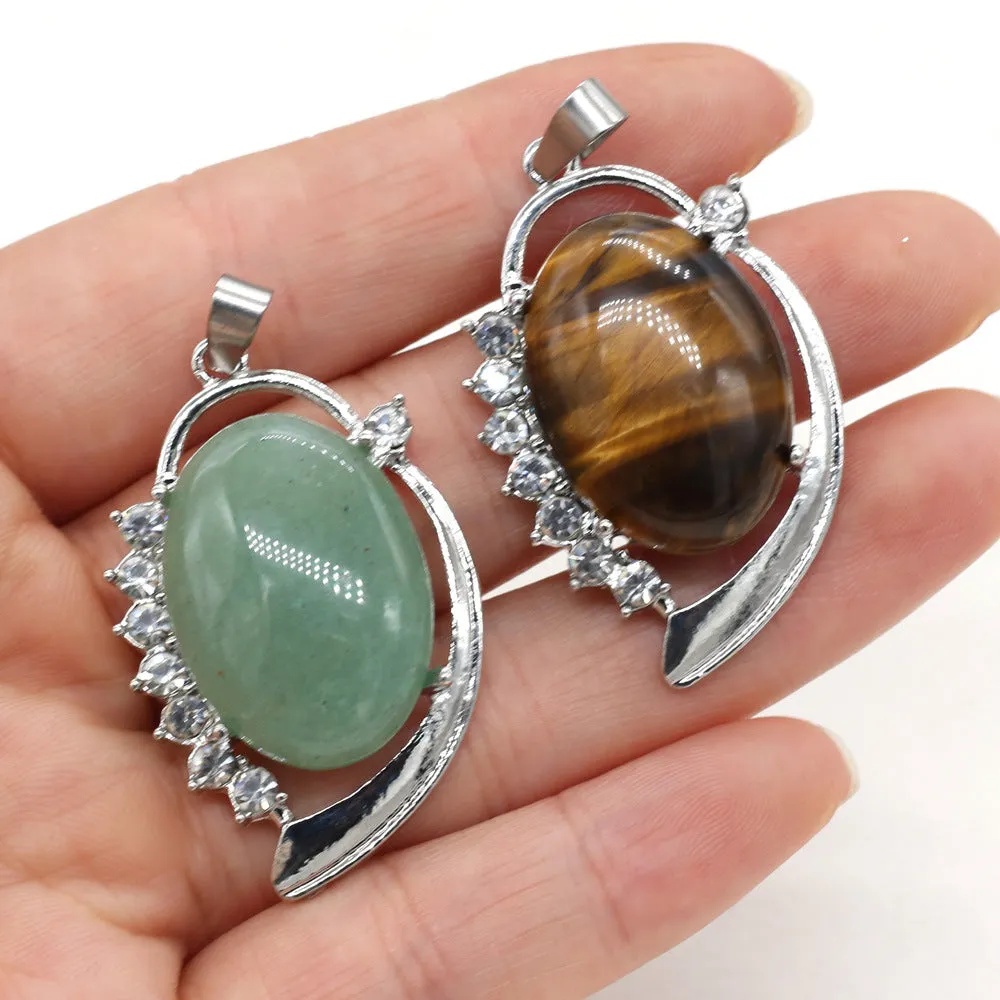 Natural Stone Pendant Oval Shape Charms for Jewelry Making DIY Necklace