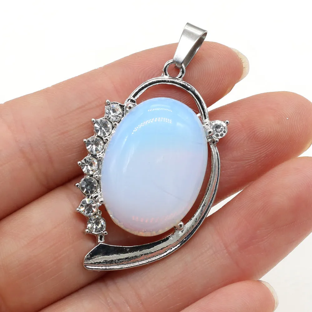 Natural Stone Pendant Oval Shape Charms for Jewelry Making DIY Necklace