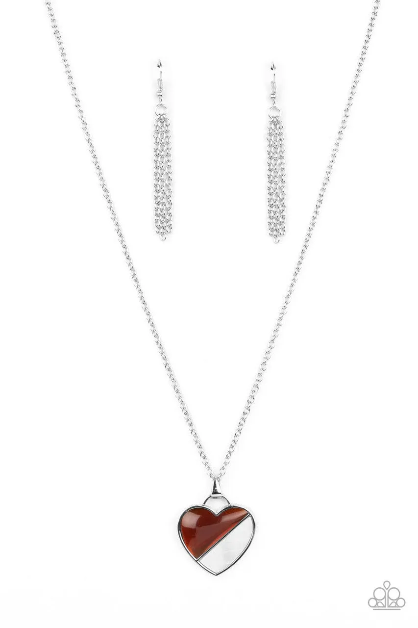 Nautical Romance - Brown - Glassy Bead Shell Heart Paparazzi Short Necklace