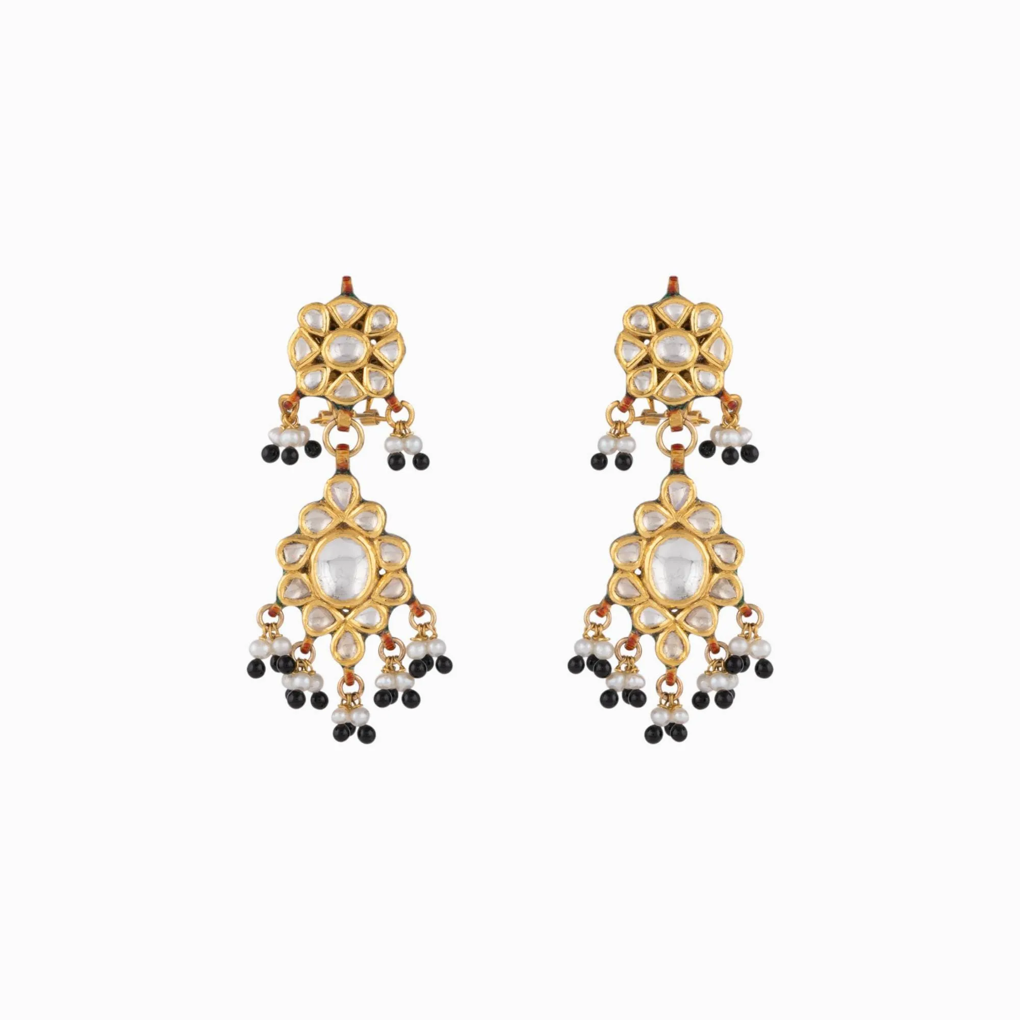 Necklace (Mini Patrihaar) with Uncut Diamond, Japanese Pearls and Cultured Pearls (Handwork Enamel Ekposta)- KMNE2868