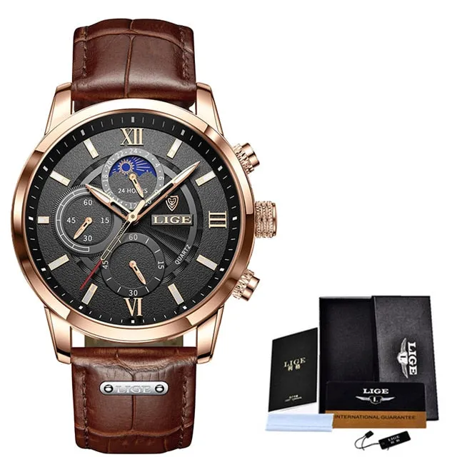 New LIGE Men's Watches Top Brand Luxury Men Wrist Watch Man Leather Quartz Watch Sports Waterproof Male Clock Relogio Masculino