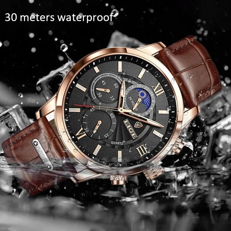 New LIGE Men's Watches Top Brand Luxury Men Wrist Watch Man Leather Quartz Watch Sports Waterproof Male Clock Relogio Masculino