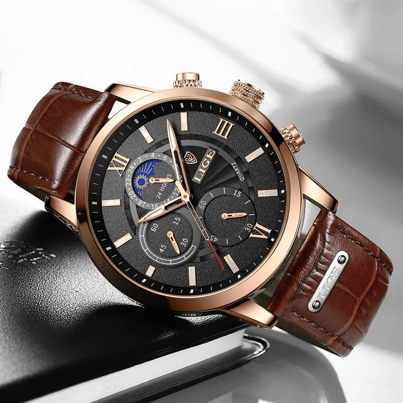 New LIGE Men's Watches Top Brand Luxury Men Wrist Watch Man Leather Quartz Watch Sports Waterproof Male Clock Relogio Masculino