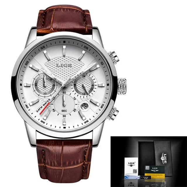 New LIGE Men's Watches Top Brand Luxury Men Wrist Watch Man Leather Quartz Watch Sports Waterproof Male Clock Relogio Masculino