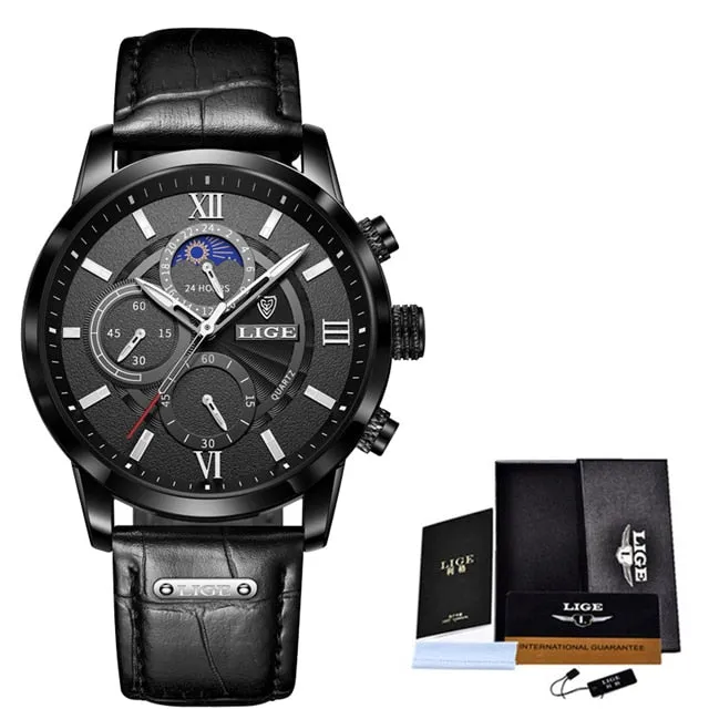 New LIGE Men's Watches Top Brand Luxury Men Wrist Watch Man Leather Quartz Watch Sports Waterproof Male Clock Relogio Masculino