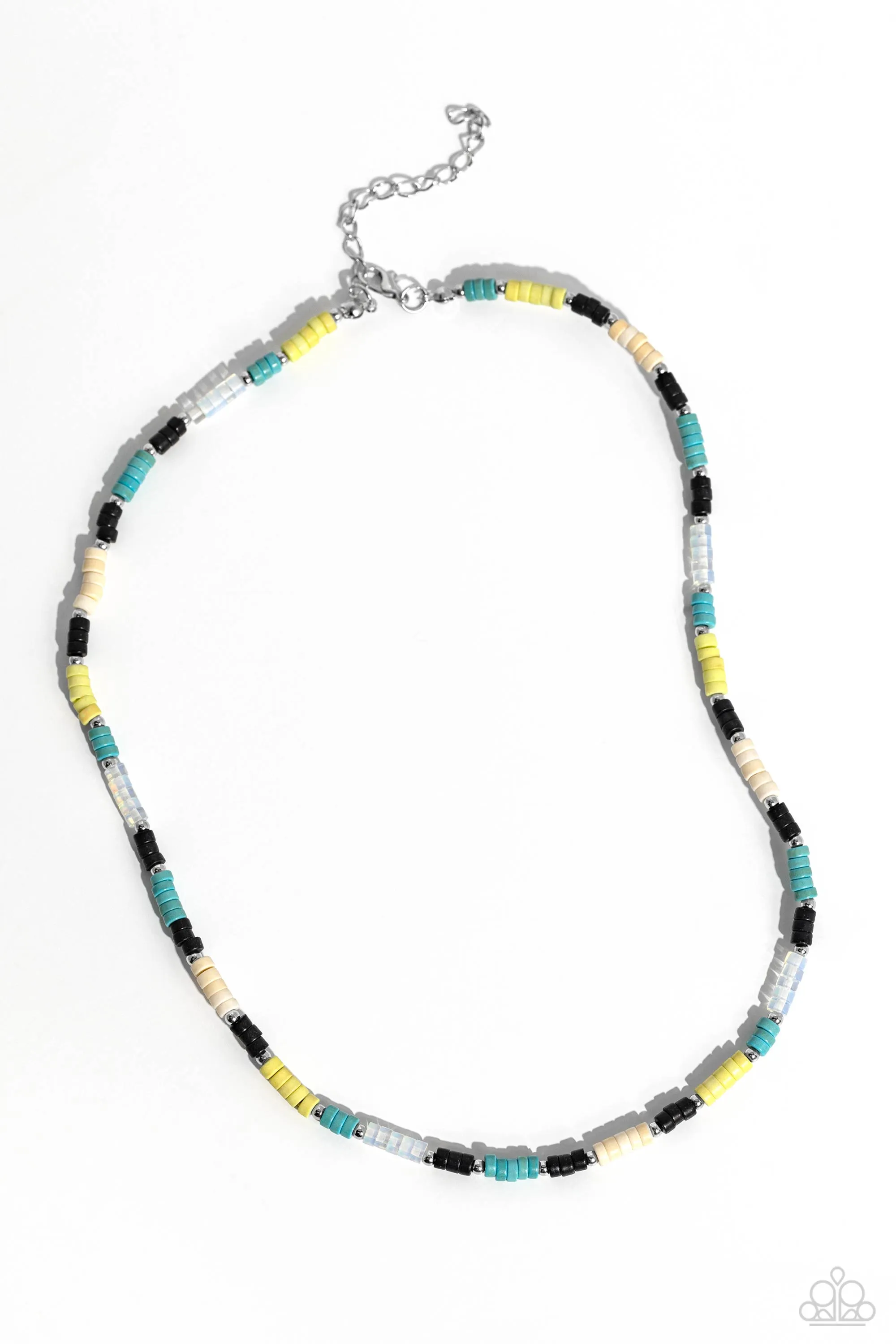 Oasis Outline - Black - Blue, Yellow, White Stone Disc Paparazzi Short Necklace