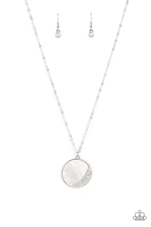 Oceanic Eclipse - White - Seashell Rhinestone Studded Circular Pendant Paparazzi Short Necklace