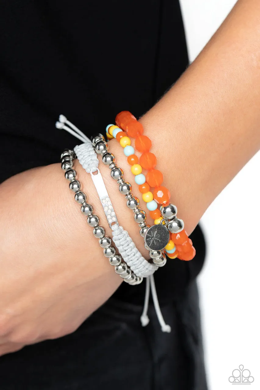 Offshore Outing - Multi - Orange Beaded Paparazzi Stretchy and Pull Cord Bracelet