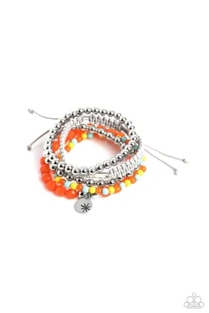 Offshore Outing - Multi - Orange Beaded Paparazzi Stretchy and Pull Cord Bracelet