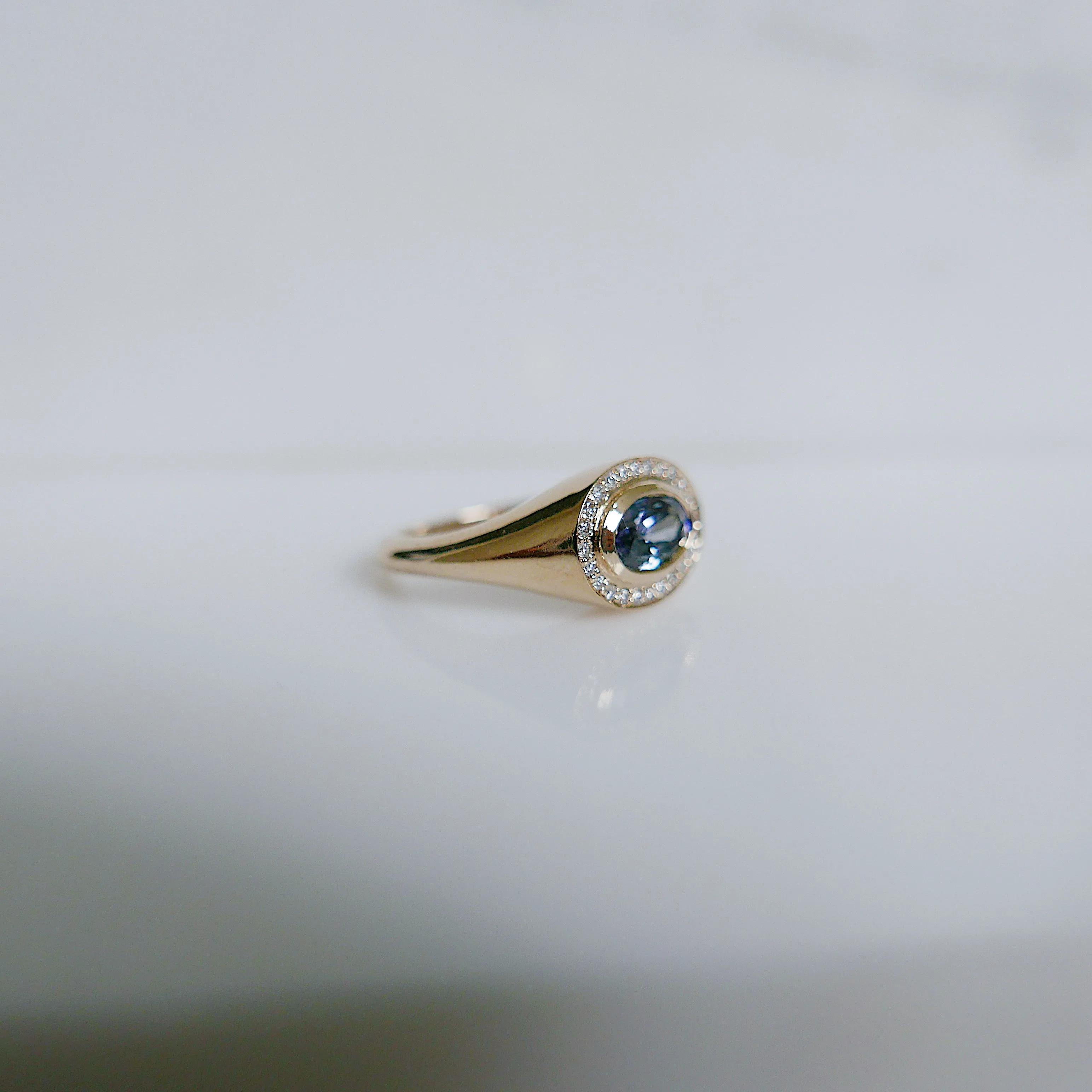 Oracle OOAK Tanzanite Signet Halo Ring
