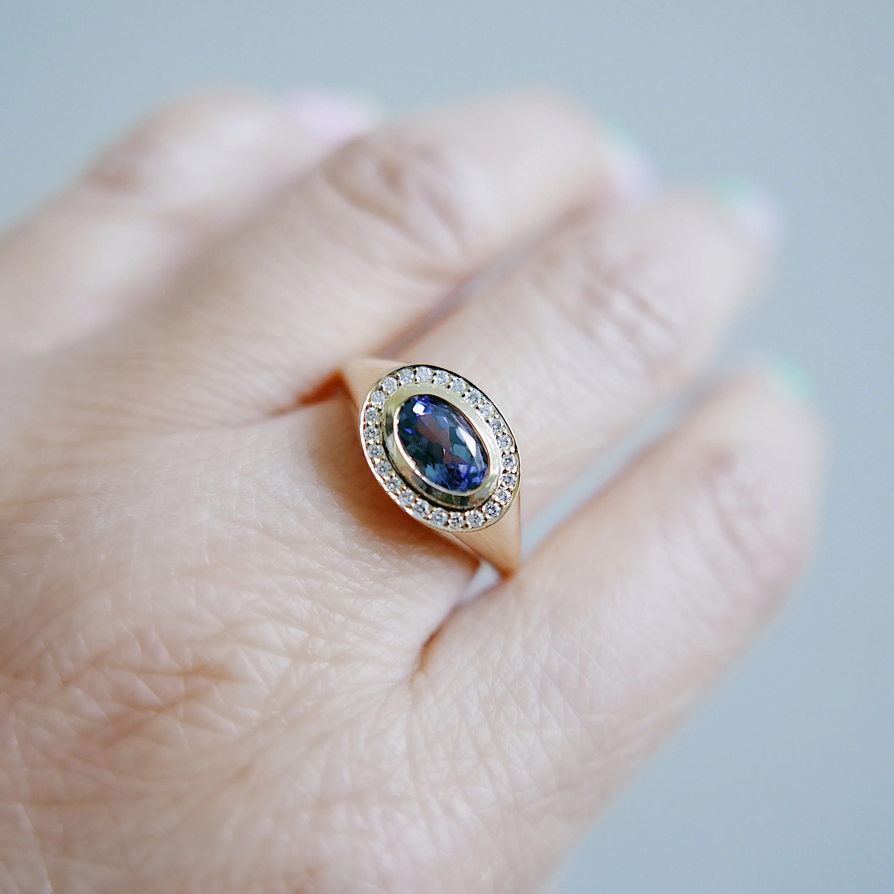 Oracle OOAK Tanzanite Signet Halo Ring
