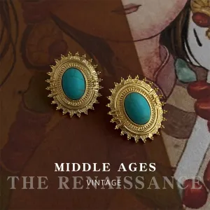 Oval Turquoise Vintage Gear Earrings